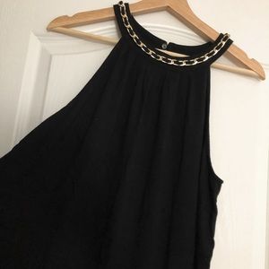 Cable & Gauge Black Blouse with Gold Chain Neckline